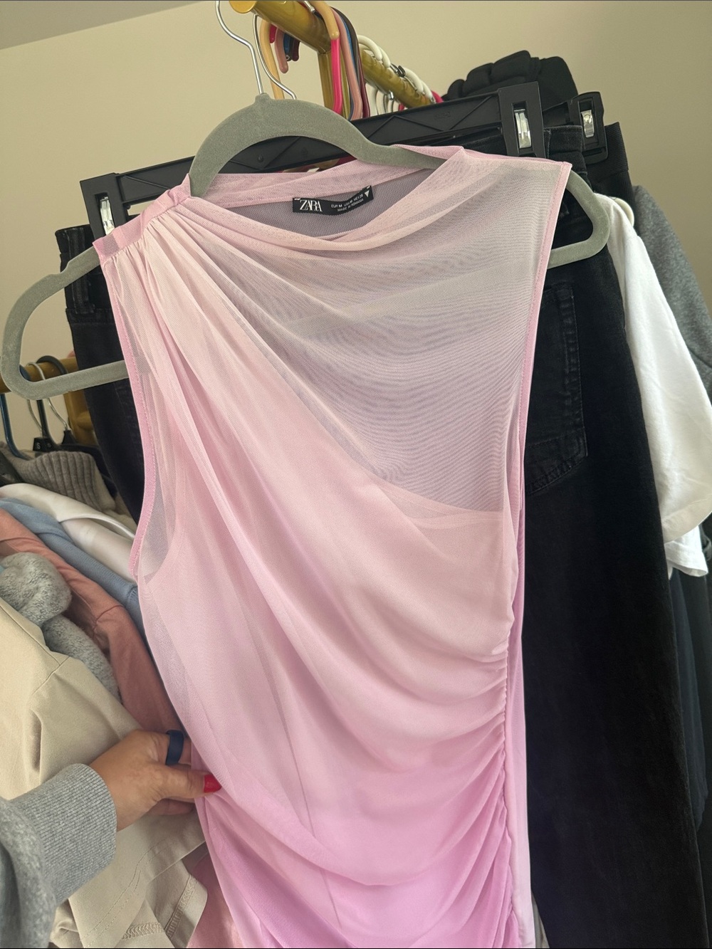 Zara Pink Ruched Midi Dress